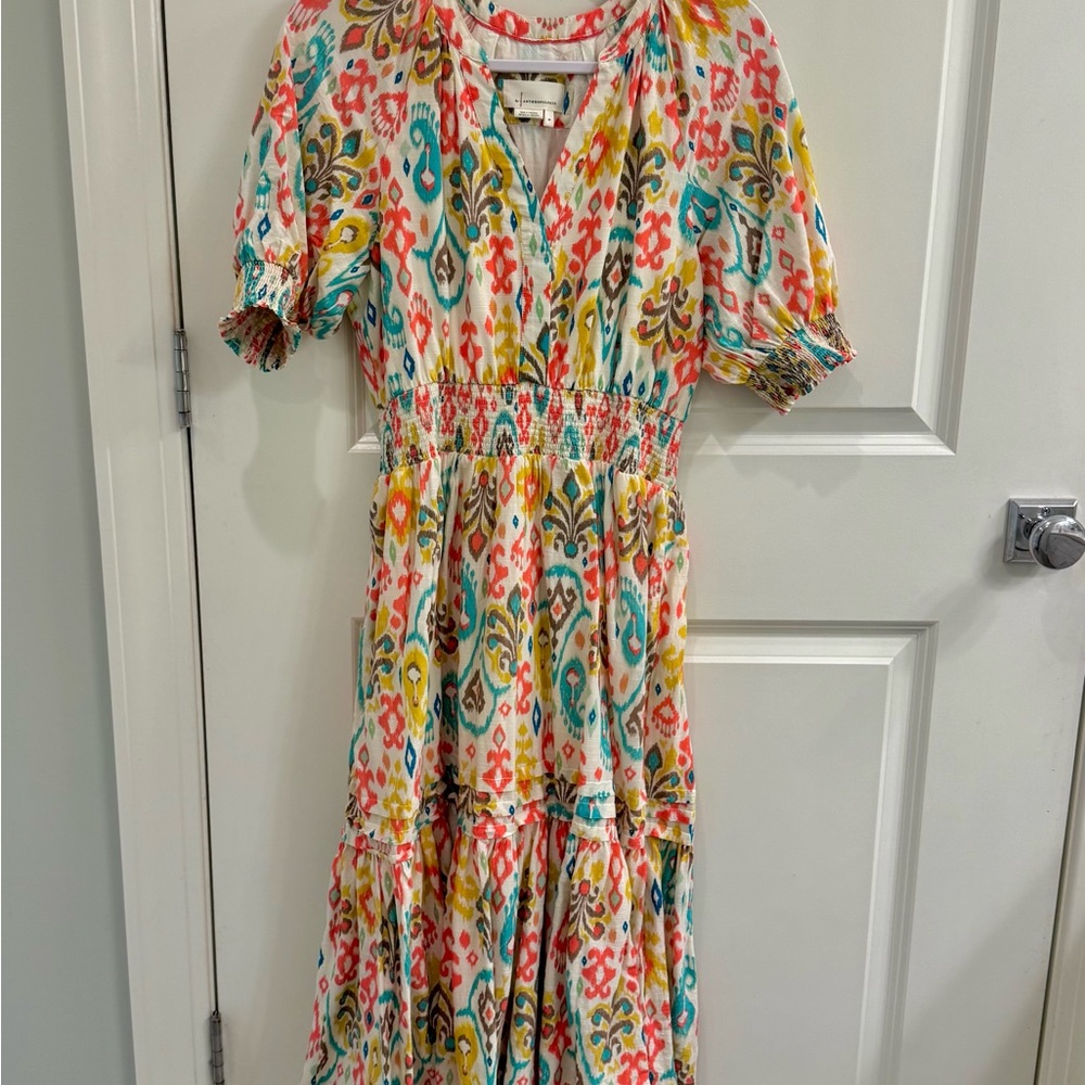 Anthropologie Orange Yellow Ruffled Tiered Sundress